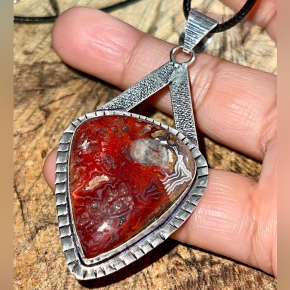 Deep Redish Brown Crazy Lace Agate Pendant 2 1/2” - Picture 13 of 16